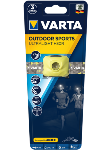 Акумулаторен челник за глава Varta Outdoor Sports Ultralight H30R - лайм